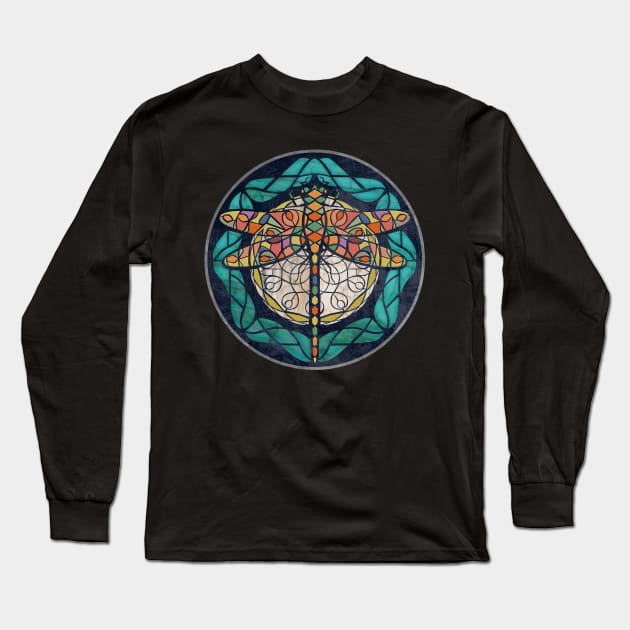Geometric Dragonfly Marble Mosaic Long Sleeve T-Shirt by Dragonbudgie